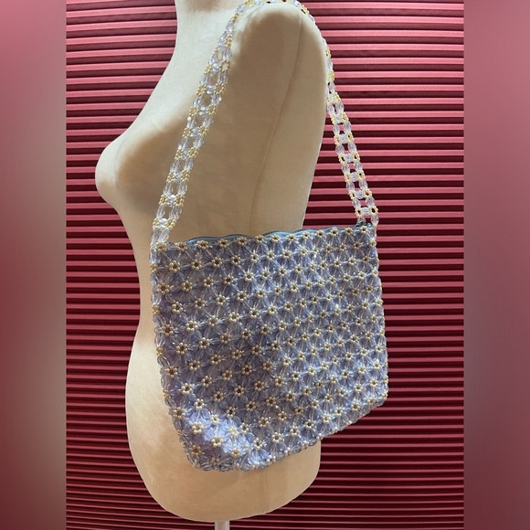 Beaded Shoulder Bag in Lavender and White